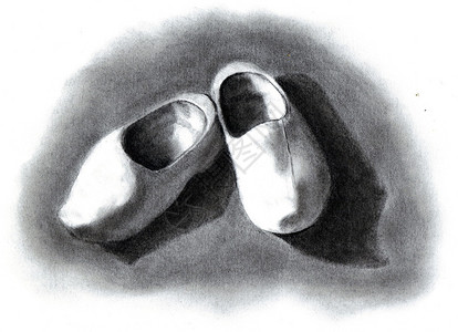 一双木鞋的铅笔画背景图片