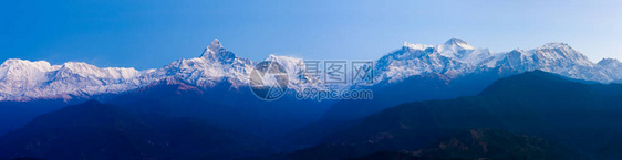清晨尼泊尔Annapurna喜马拉雅山脉上积雪覆图片