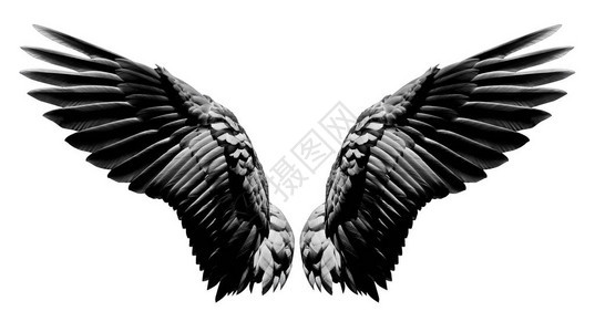 天使翅膀自然黑翼羽毛白色与白隔绝图片
