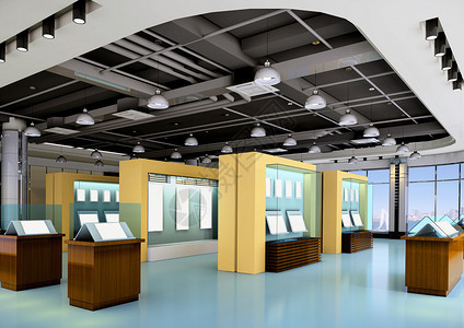 现代展厅3D渲染背景图片