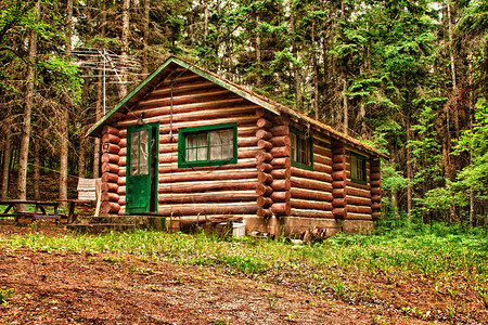 加拿大森林环绕的小木屋图片