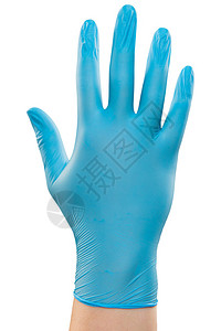 男医生用蓝色手套握着蓝手套背景图片
