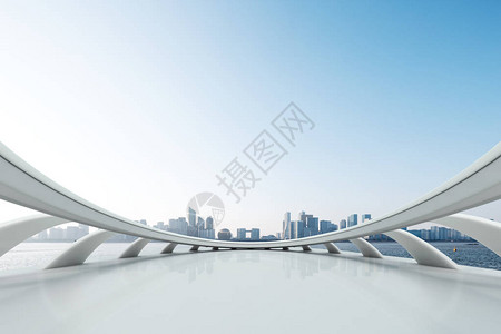 蓝色天空中杭州青江新区的空抽象窗图片