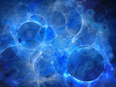 空间中蓝色发光的多层泡沫多视角计算机产生的抽象背景图片