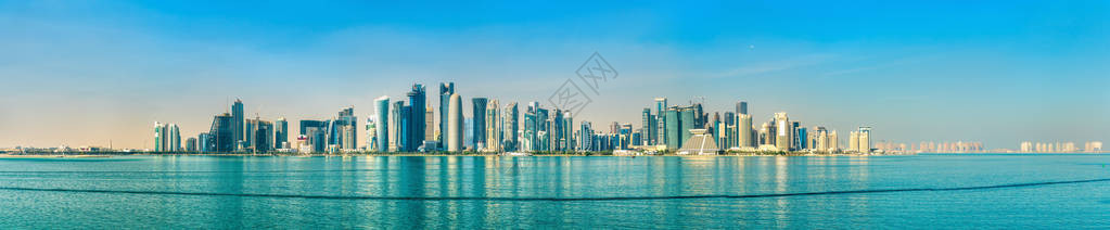 卡塔尔首都多哈全景背景图片