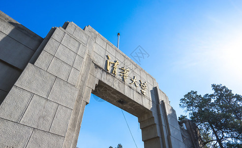 清华门清华大学门在蓝天背景