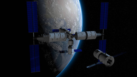 神舟载人航天器在与天宫三号的天河核心舱耦合的方向上图片