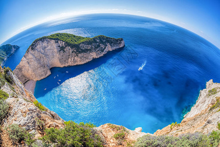 希腊Zakynthos岛沉船的美丽的图片