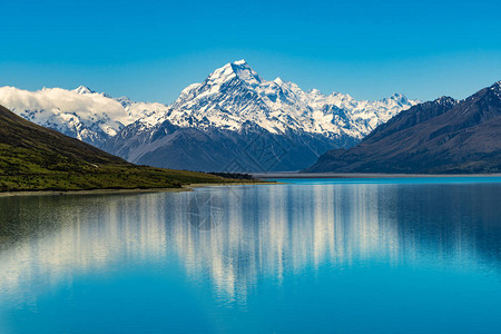 库克山在Pukaki湖的景色反射图片