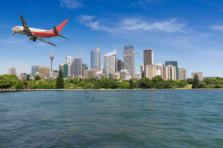 悉尼城市天际线和飞机计划图片