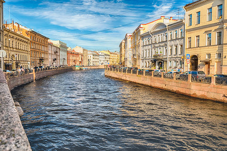 在俄罗斯圣彼得堡的莫伊卡河堤岸标图片