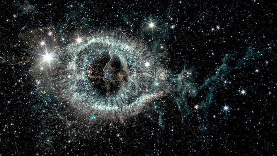 一个宇宙小星怪异的相似于五颜六色的宇宙背景上的一只巨大的眼睛图片