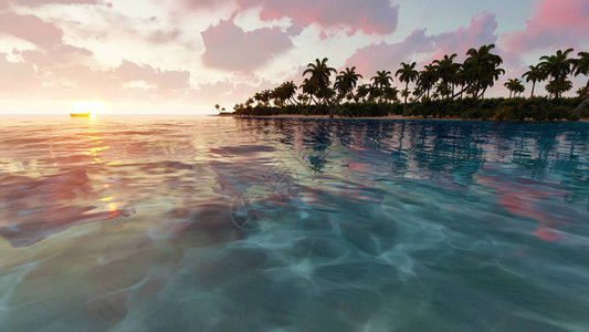棕榈树和热带海滩3D渲染图片