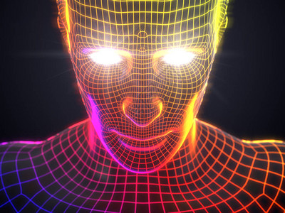 具有虚拟人类头像的人工智能概念3d插图适用于科技人工智能数据挖掘深度学习图片