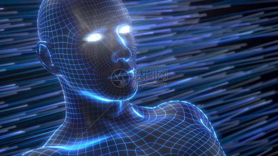 具有虚拟人类头像的人工智能概念3d插图适用于科技人工智能数据挖掘深度图片