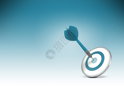 一支飞镖在从蓝到白的渐变上击中目标的中心设置业务目标或目标并实现图片