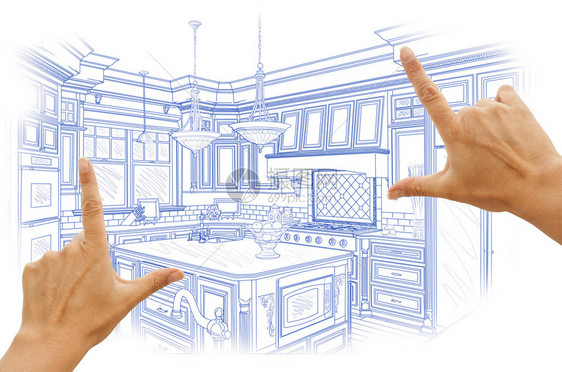 女手框蓝色定制厨房设计图图片