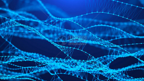 音乐抽象蓝色背景与DNA的分子背景具有连接点和线的网络概念未来科技AI元素大数据可视化声波图片