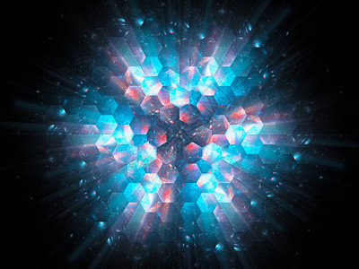 空间爆炸中色彩鲜艳的六边形新技术计算机生成的抽象背景图片