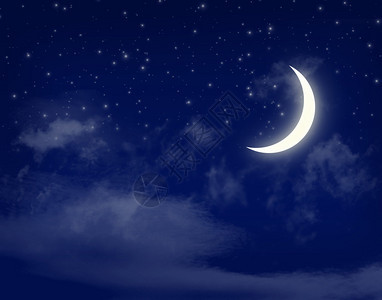 月亮和恒星在阴暗的夜云中蓝图片