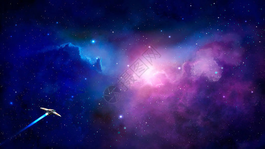 空间场景蓝色和有航天飞船的紫蓝星云由美国航天图片