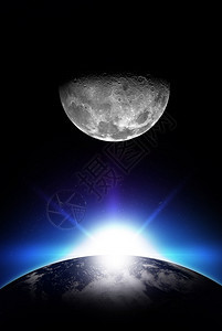 日出和月亮垂直空间插图升起的地球和月亮简单而酷的插图你的标图片