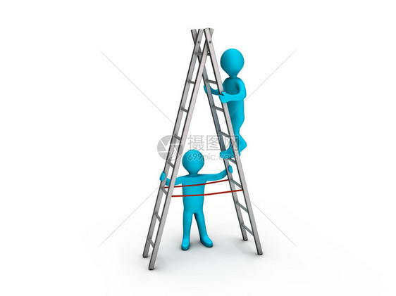 一个人爬梯子另一个人保持稳定图片