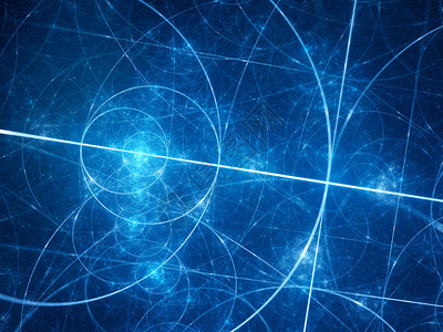 空间中的蓝色发光斐波那契圆黄金比例数学计算机生图片