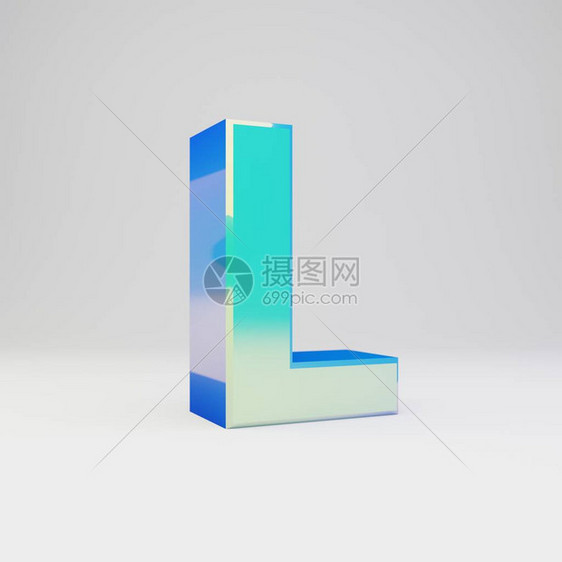 3d字母L大写天空蓝色金属字体图片