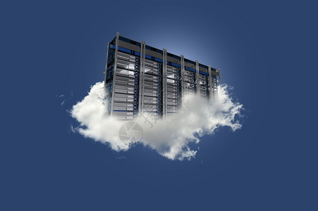 天空上的云服务器漂浮在小云上的云数据中心湛蓝的天空图片