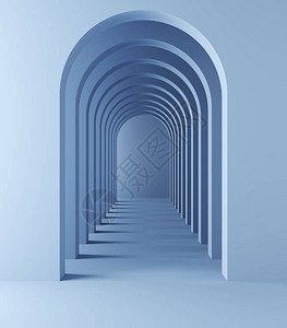 长隧道有拱门供产品展示蓝色3D插图片