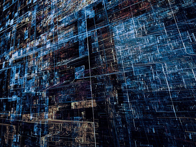 分形背景抽象计算机生成的蓝色图像深色背景上的明亮混沌线现代图片
