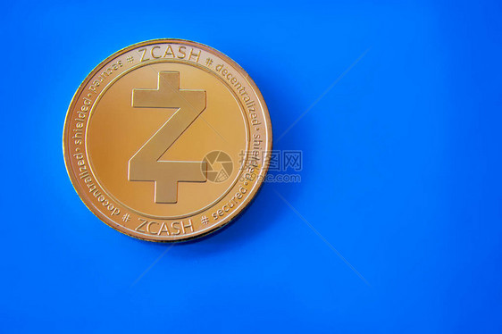 蓝色背景是数字加密货币的孤立金币Zzcash图片
