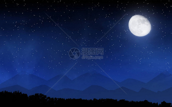 深夜天空有星和月亮图片