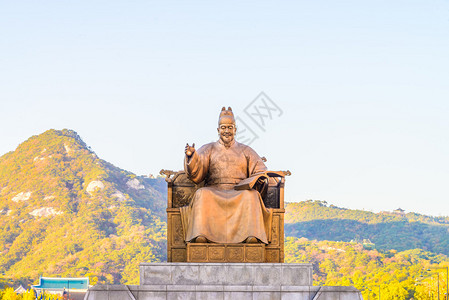 韩国首尔市世宗大王雕像背景图片