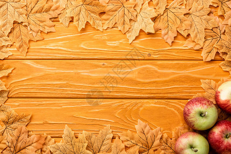 成熟苹果和木本底秋季树图片