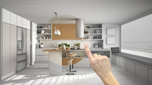 手指室内设计项目家庭项目细节决定房间家具或改造概念现代木制厨房木图片