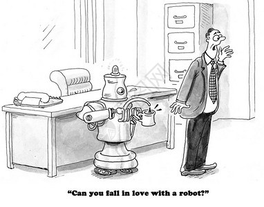 显示机器人为经理倒咖啡的商业卡通片他想知道是否有可图片