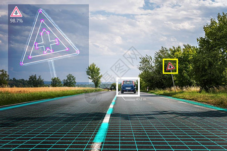 自动驾驶汽车正在识别路标计算机视觉和图片