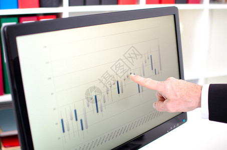 在办公室用证券交易所数据图表显示屏幕的索引指比图片