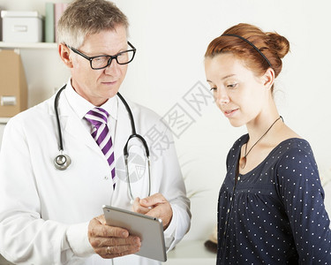 一名医生和一位年轻女病人的肖像图片