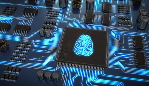 人工智能电子路带有发光大脑的微芯片图片