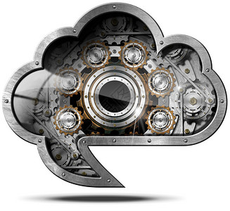 具有金属齿轮的语音气泡形状的金属云图片