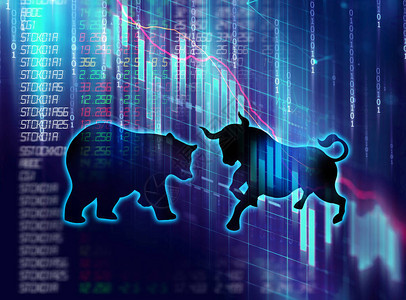 金融股市图上牛熊的剪影形式代表股市风险或背景图片