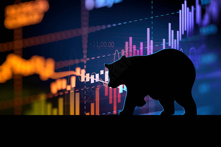 金融股市图上熊的剪影形式代表股市崩盘或背景图片