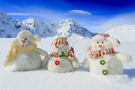 冬天雪阳光和乐趣快乐的雪人朋友和图片