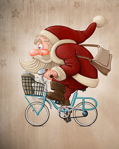 圣诞老人骑自行车送礼图片
