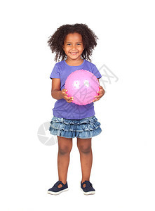 可爱的非洲小女孩有粉色球孤图片