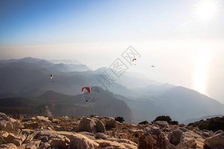 高山巴达格火鸡上天空滑翔图片