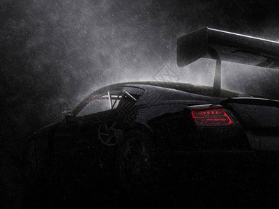 令人惊叹的黑色超级赛车在雨中图片